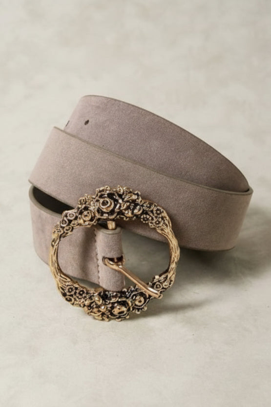 Floral Luxe etched blossom buckle belt