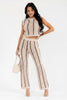 Mocha sleeveless knit crop top and wide leg pants