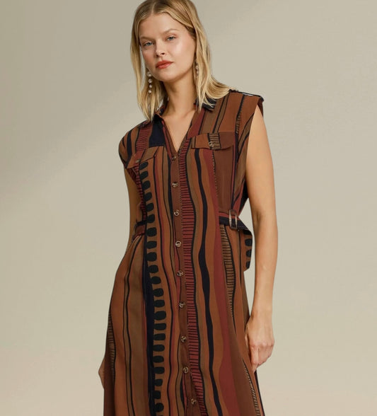 Rustic Rhythm Abstract Midi Dress