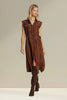Button-down abstract midi dress with side belt