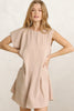 Satin pleated mini dress with short sleeves