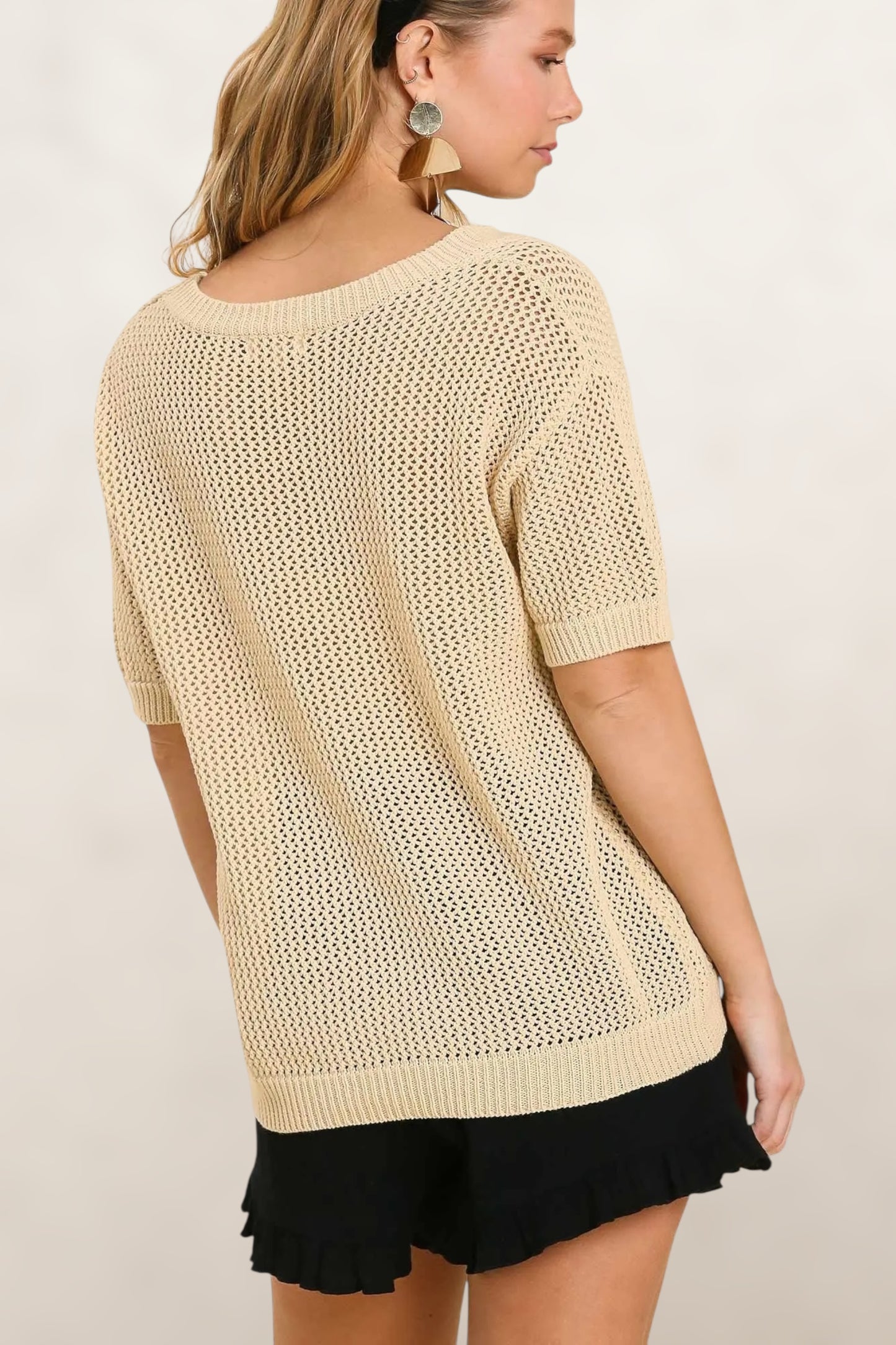 Coastal Crochet Applique Detail Knit Pullover Top