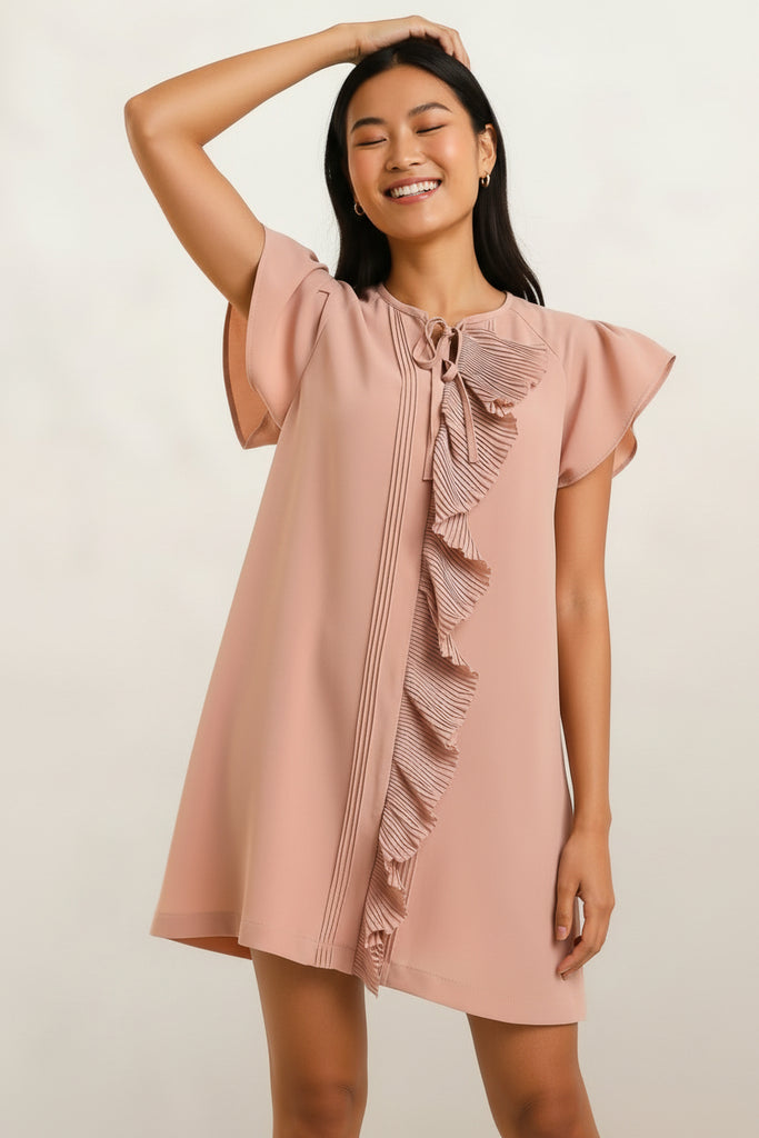 Ruffle trim bodice mini dress in polyester