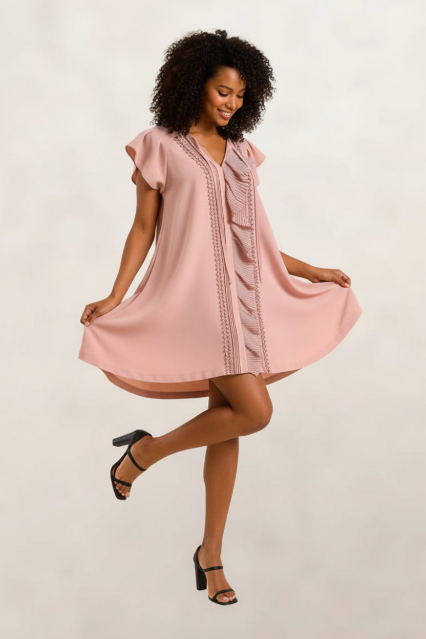 Dewdrop Ruffle Trim Bodice Mini Dress