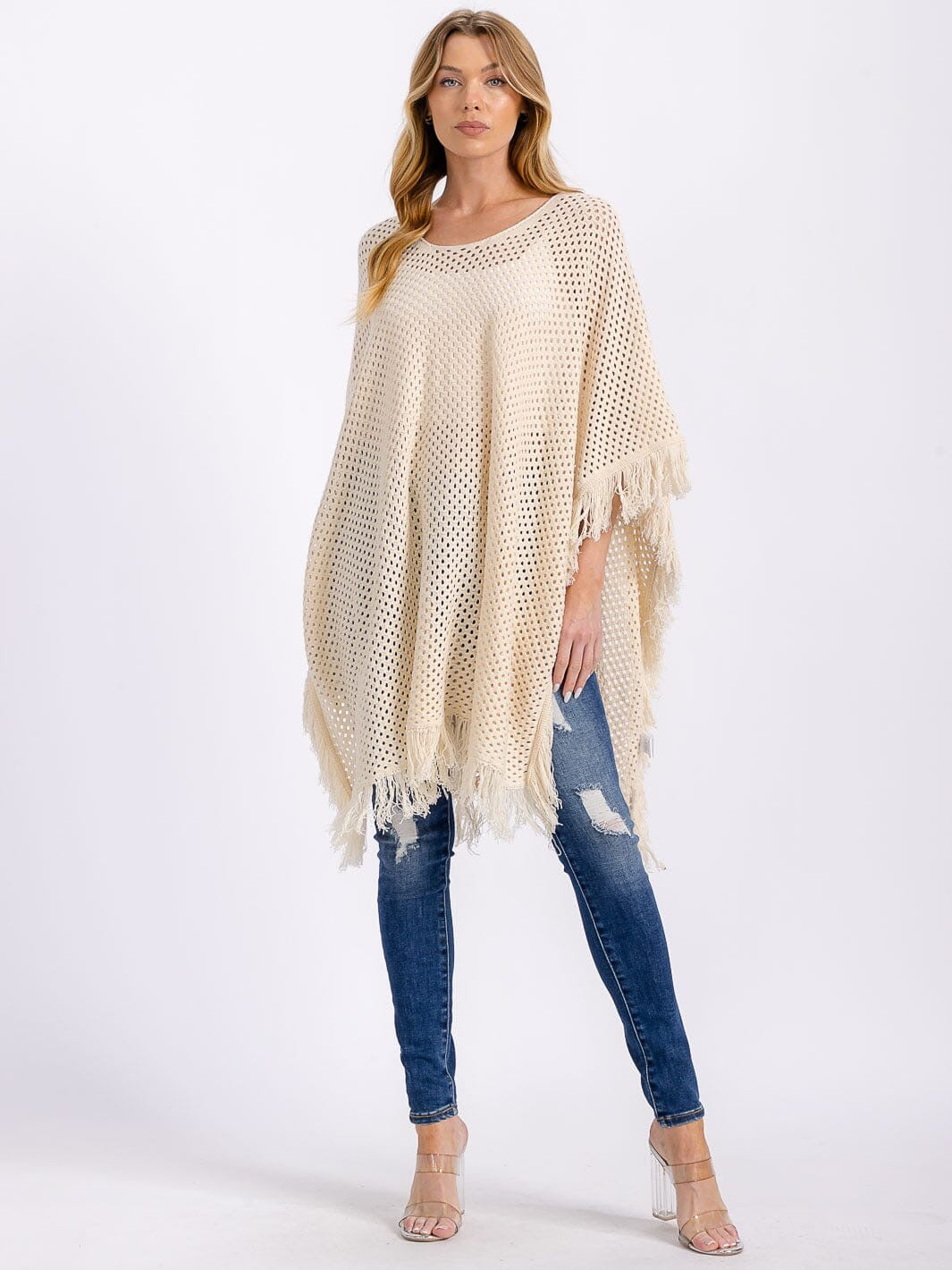 Luna Fringe Knit Trim Poncho