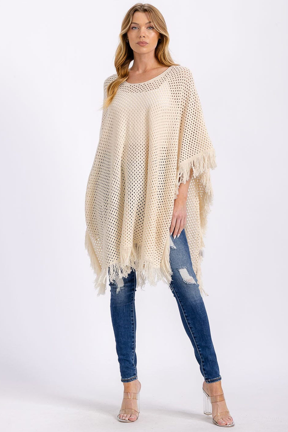 Luna Fringe Knit Trim Poncho