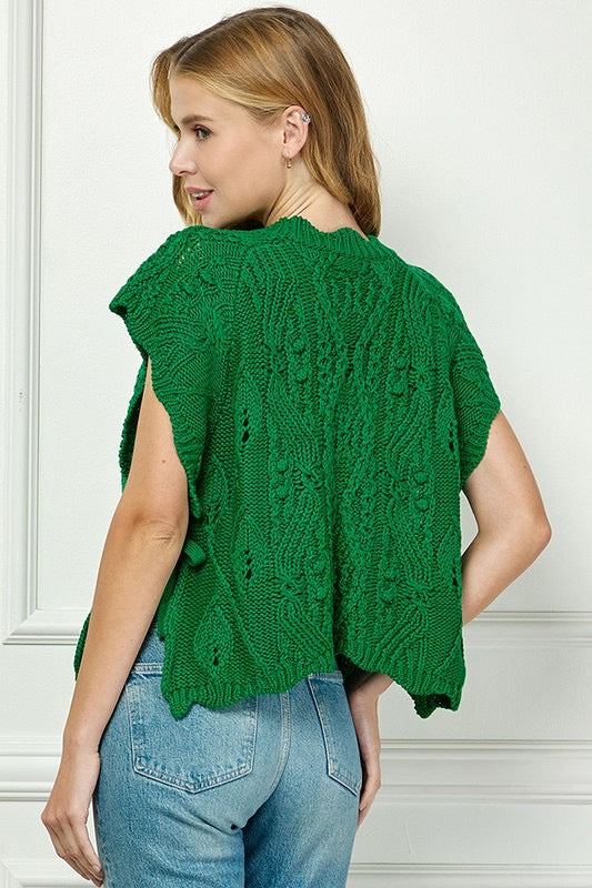 Emerald Vine Side Knot Cable Knit Sweater Vest