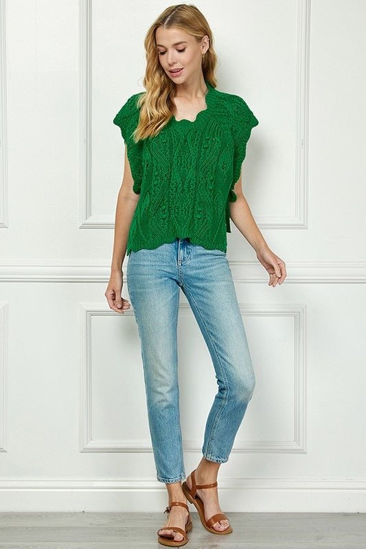 Emerald Vine Side Knot Cable Knit Sweater Vest