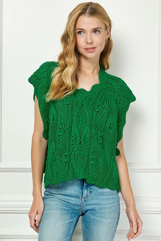 Emerald Vine Side Knot Cable Knit Sweater Vest