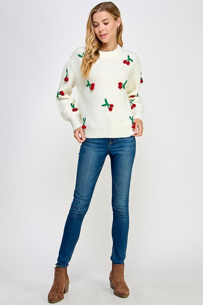 Cherry Bombshell 3D Knit Oversized Pullover Sweater