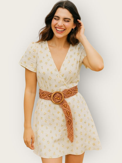 MACRAMUSE BEADED BROWN WOODEN BUCKLE BELT