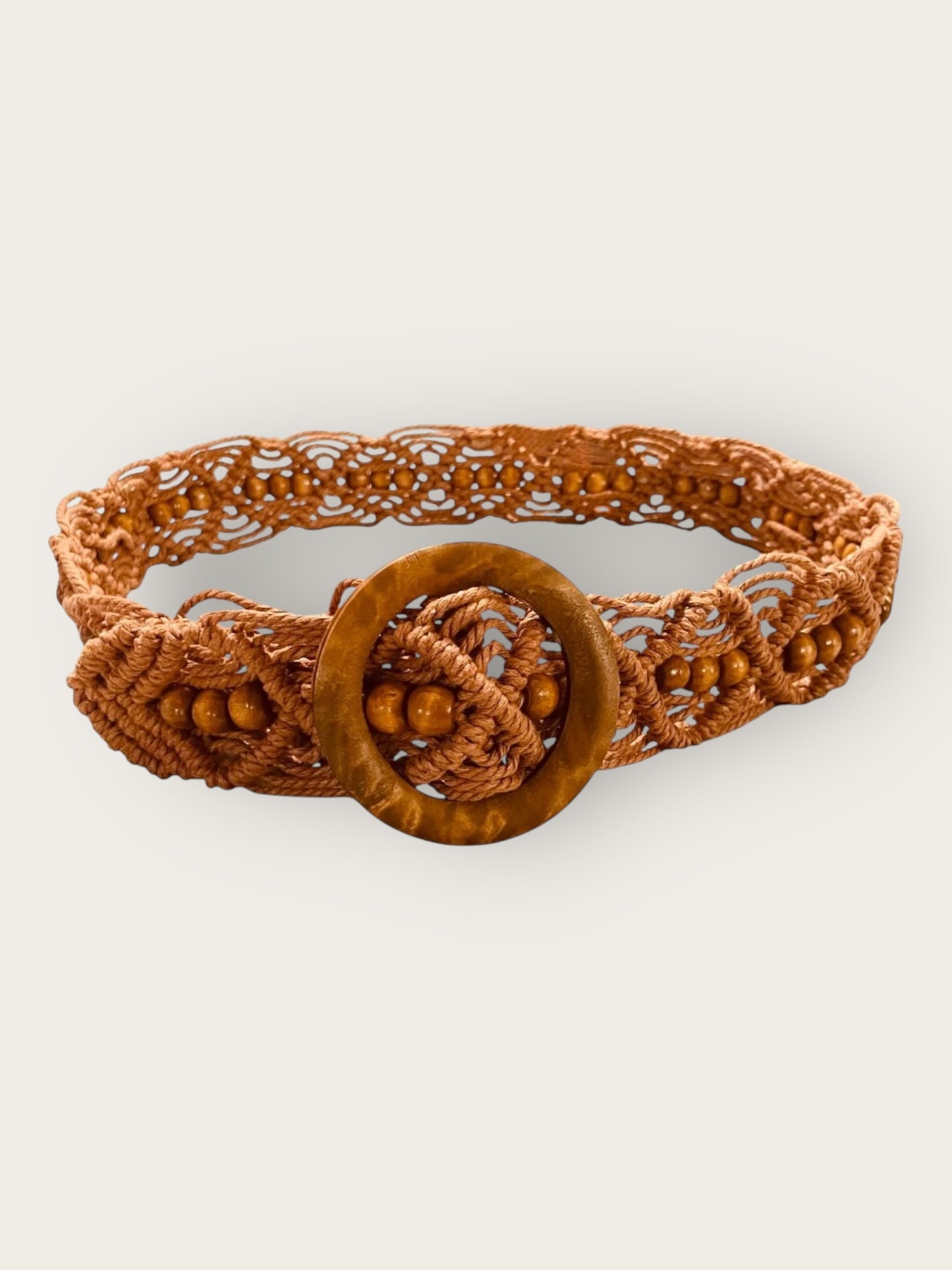 MACRAMUSE BEADED BROWN WOODEN BUCKLE BELT