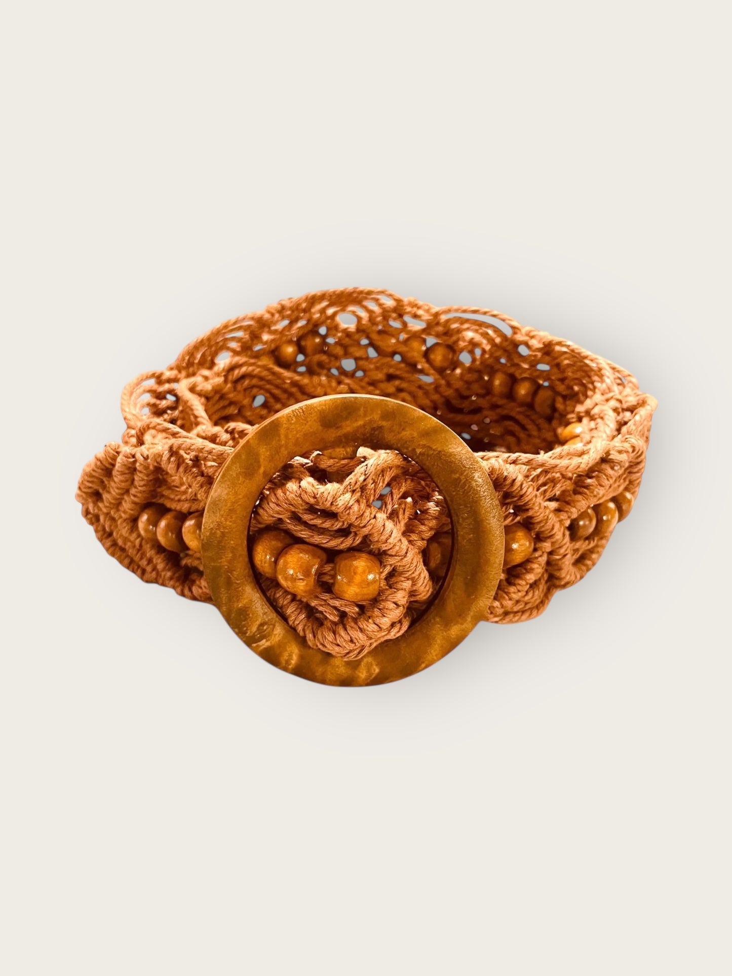 MACRAMUSE BEADED BROWN WOODEN BUCKLE BELT