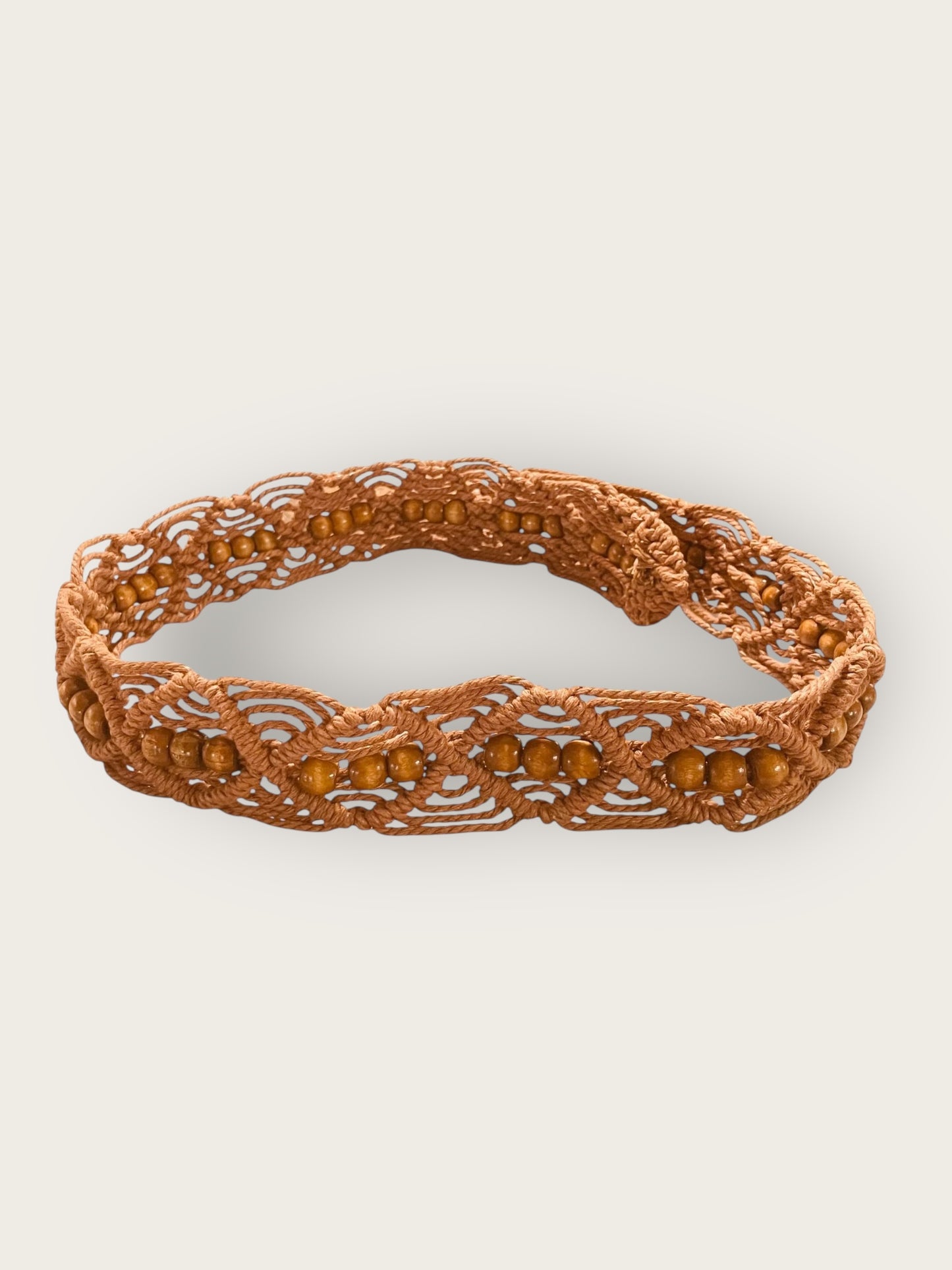 MACRAMUSE BEADED BROWN WOODEN BUCKLE BELT
