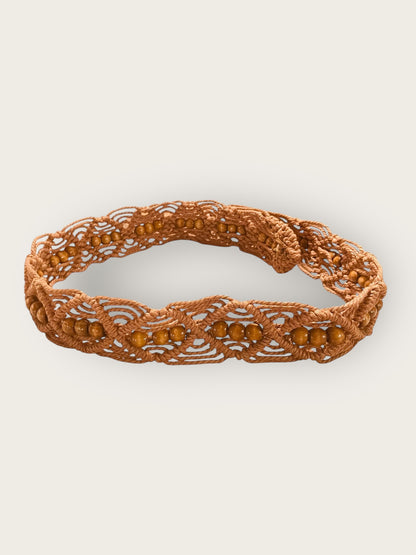 MACRAMUSE BEADED BROWN WOODEN BUCKLE BELT