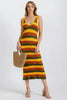 Colorblock knit stripe bodycon midi dress
