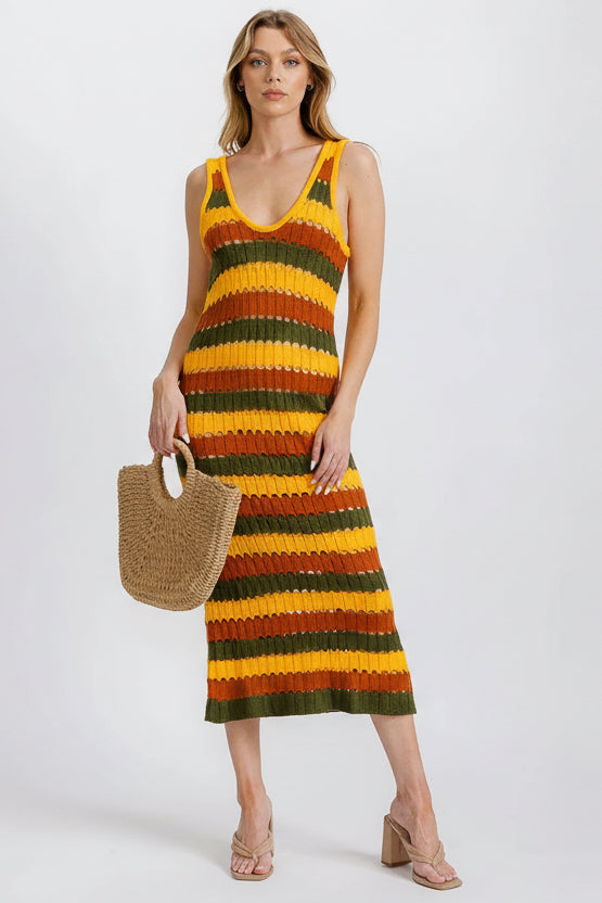 Sunfire Multi Color Knit Stripe Bodycon Midi Dress