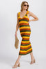Stretchy multi-color knit stripe bodycon midi