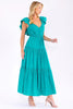 Elastic waist ruffle sleeve tiered maxi dress
