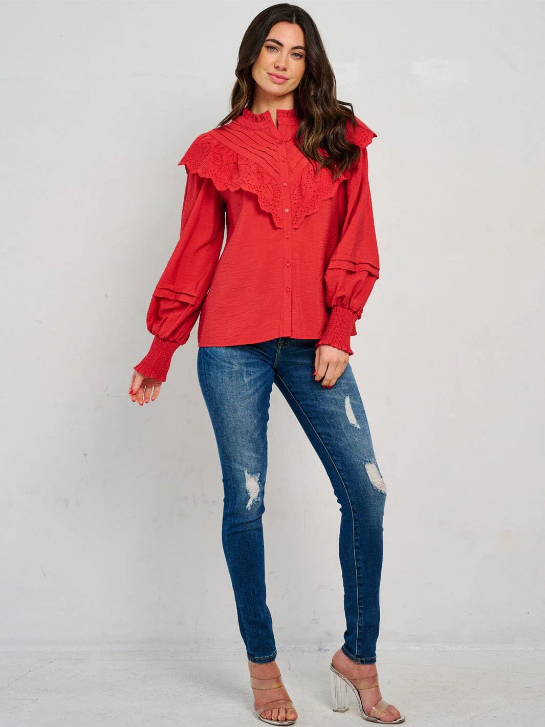 Flamenco Cascade Eyelet Ruffle Blouse