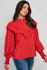 Eyelet ruffle button blouse close up