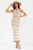 Golden Sands knit crochet striped halter midi dress