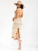 Crochet halter midi dress in knit with stripe detail