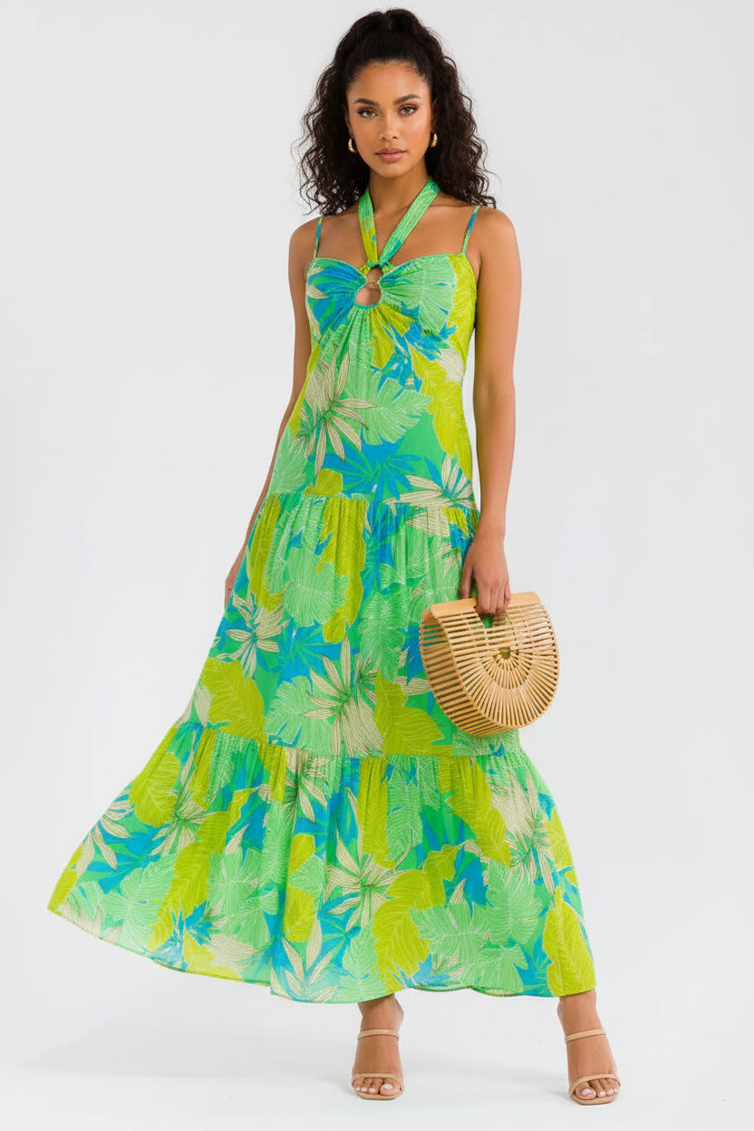 Bora Bora Breeze Open Back Smock Tiered Maxi Dress