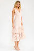 Blush lace tiered midi dress with tie shoulder