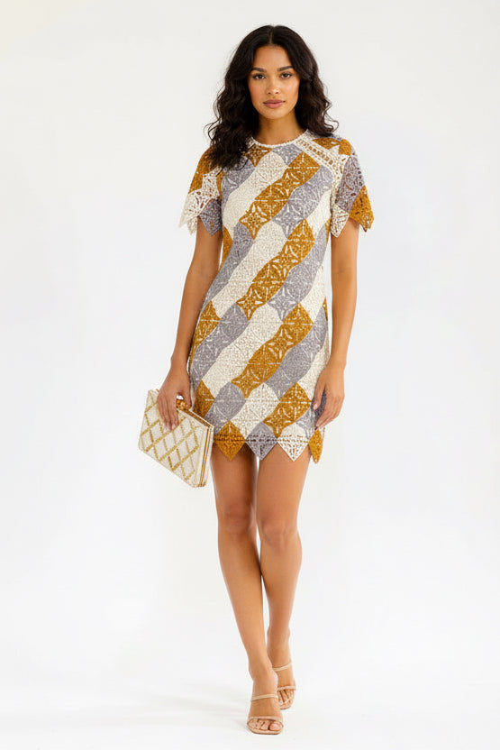 Sienna Mosaic Crochet Bodycon Mini Dress