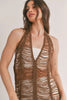 Shredded detail halter maxi dress