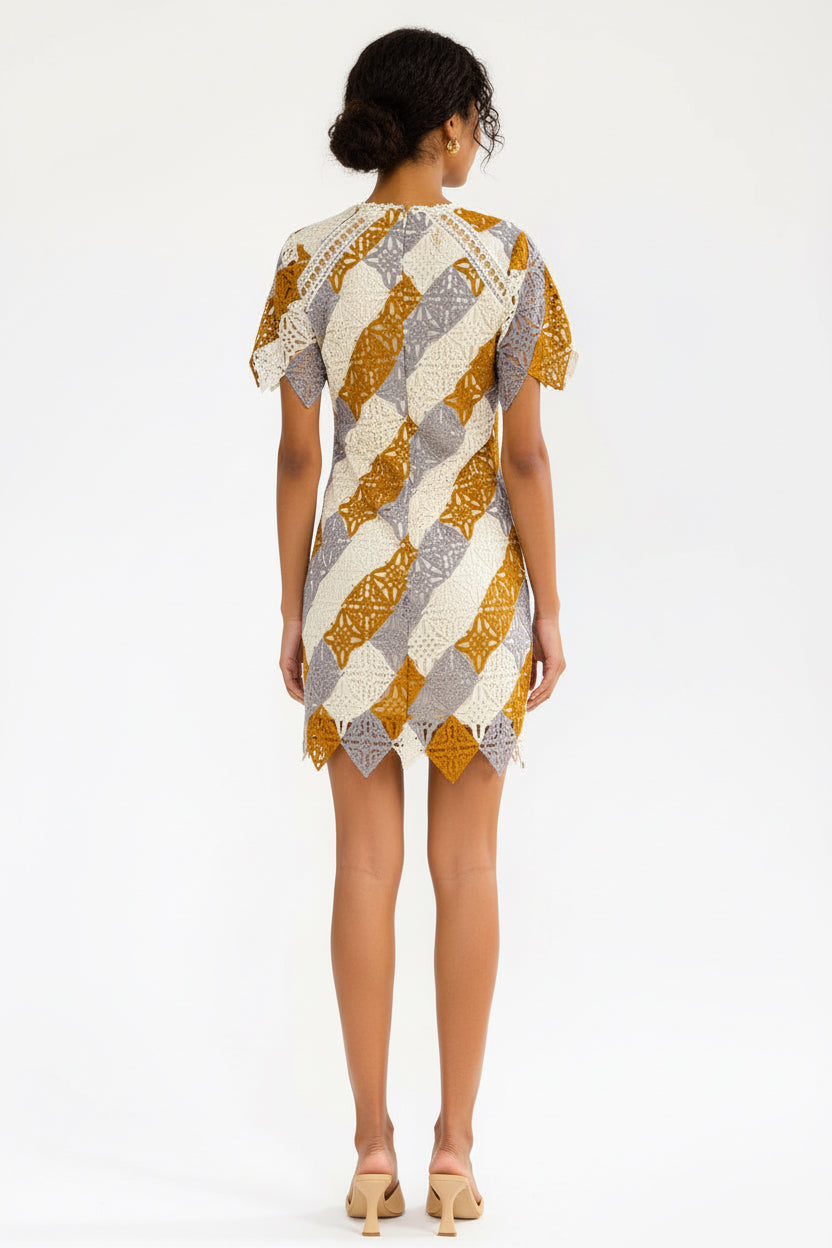 Sienna Mosaic Crochet Bodycon Mini Dress