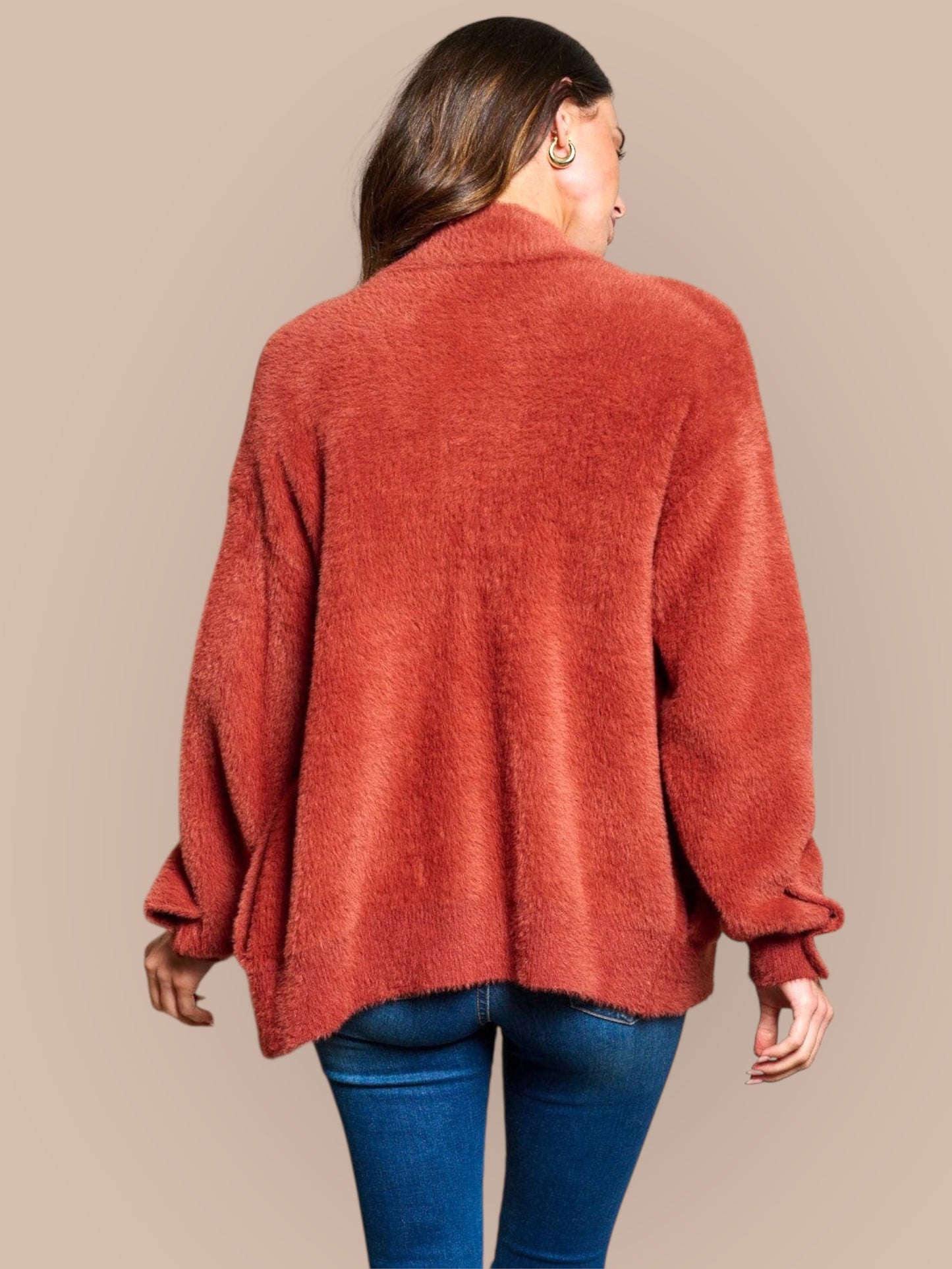 Amber Horizon Eyelash Zip Up Sweater Jacket