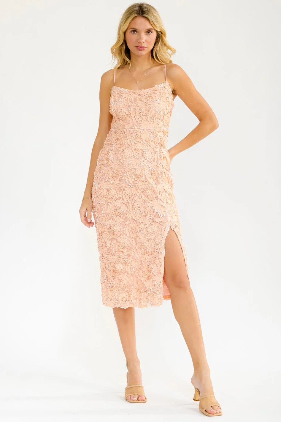 Bloom Chic Textured Floral Midi Dress