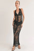 Shredded knit halter maxi dress