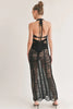 Halter neck shredded knit maxi dress