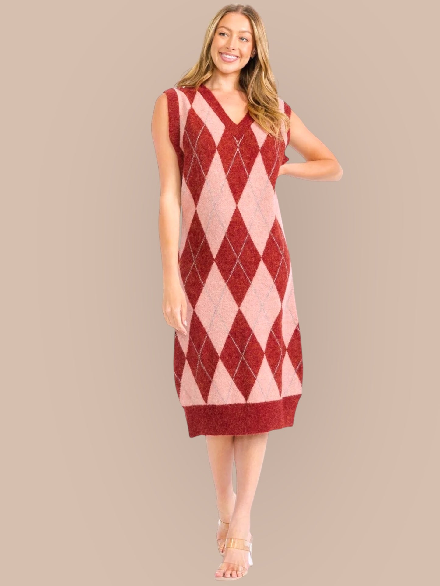 Crimson Argyle Elegance Dress