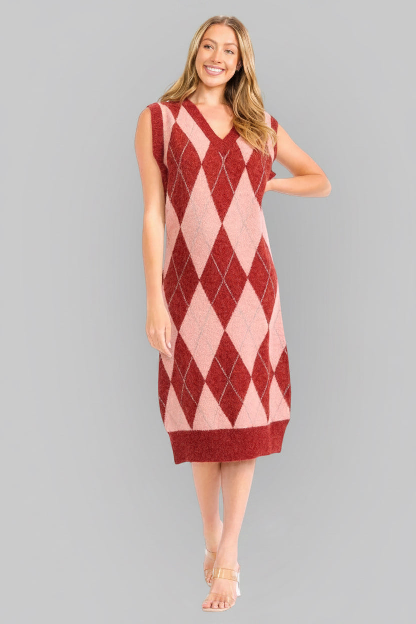 Crimson Argyle Elegance Dress
