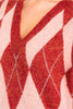 Crimson V-neck argyle midi dress