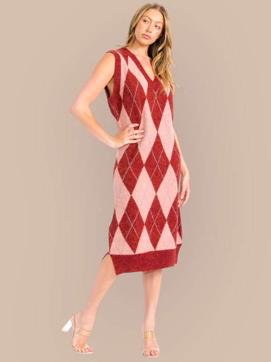 Crimson Argyle Elegance Dress