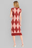 Sleeveless crimson argyle elegance midi dress