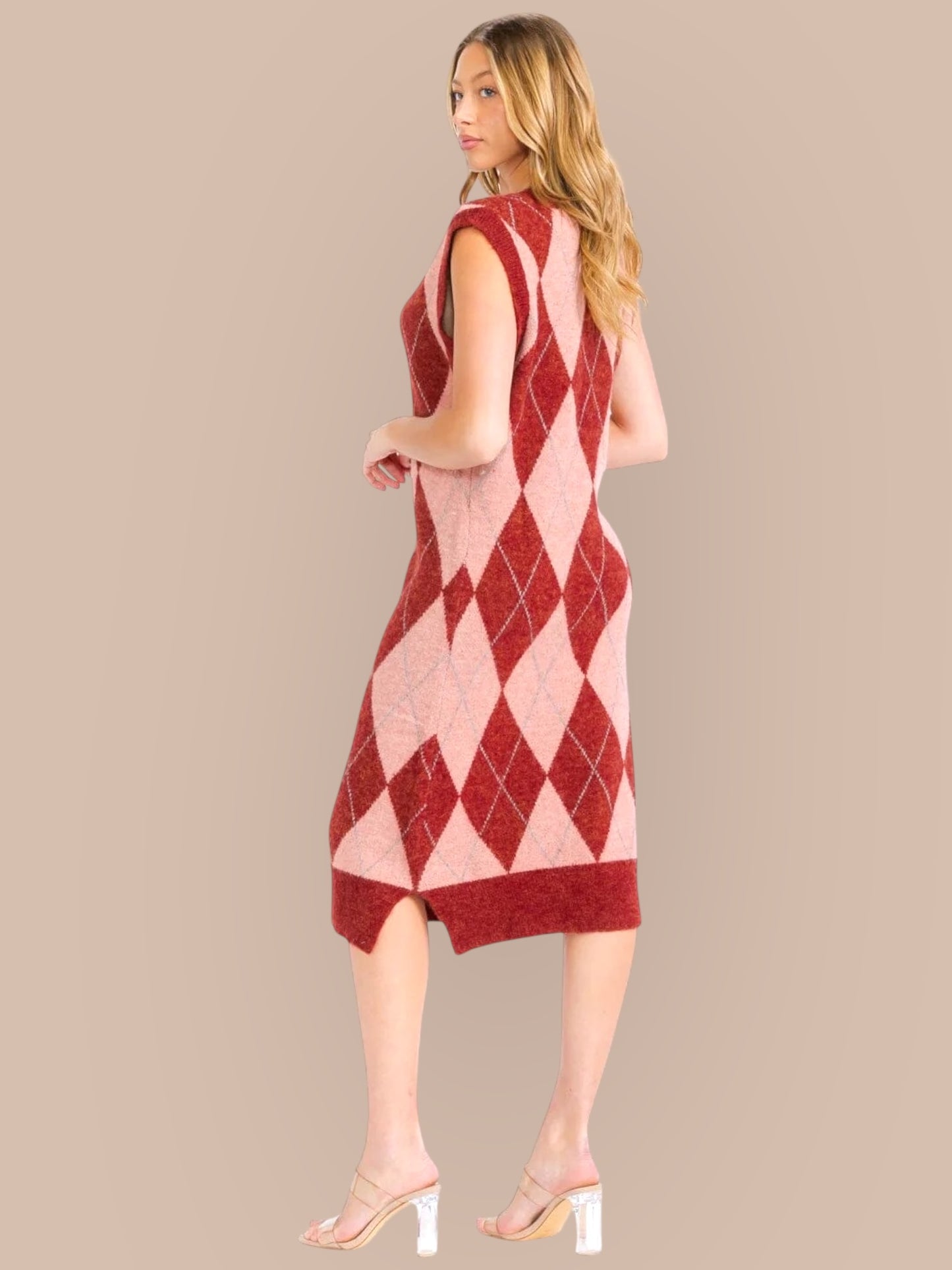 Crimson Argyle Elegance Dress