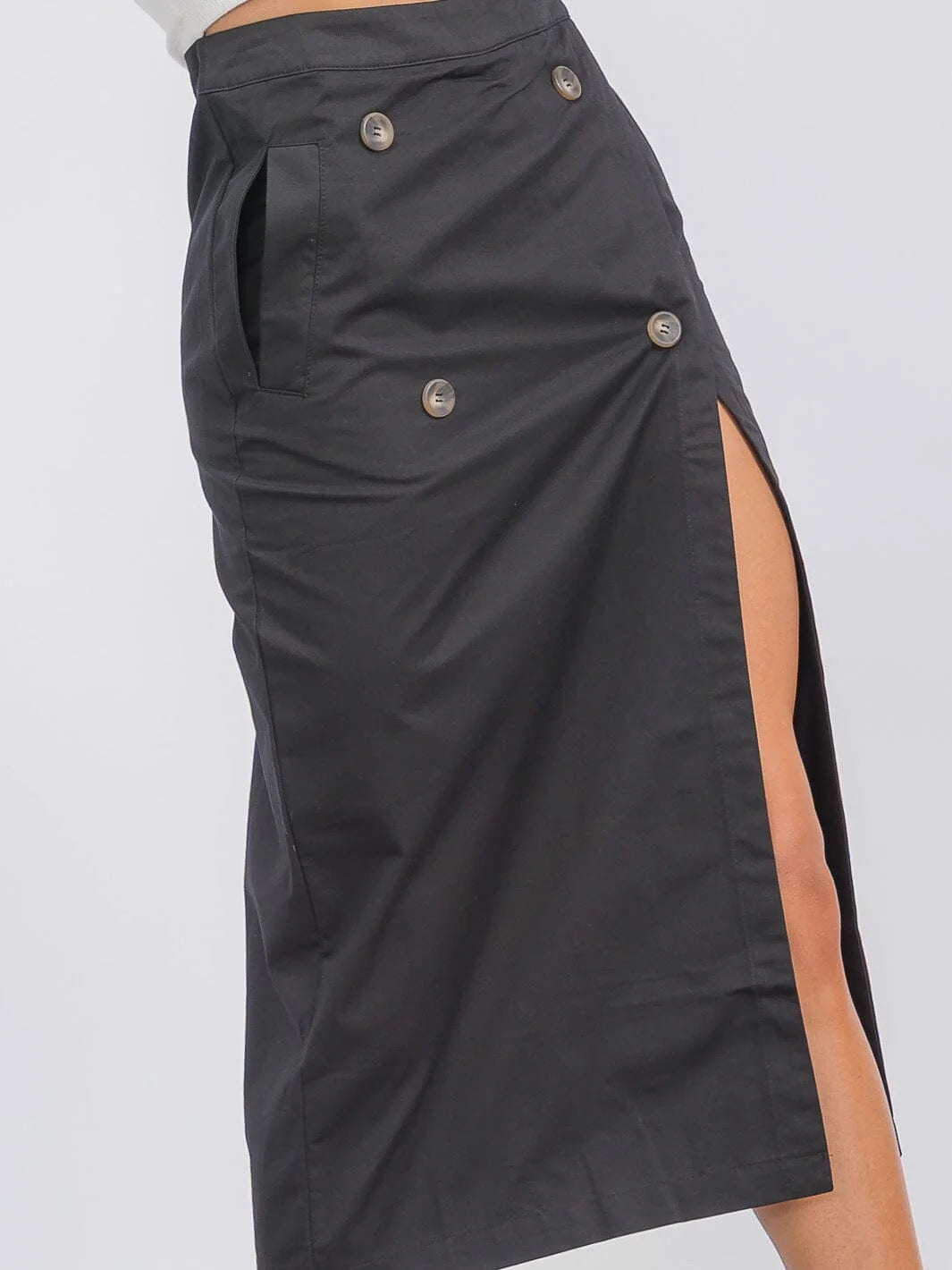 Cinderlane Side Slit Zipper Midi Skirt