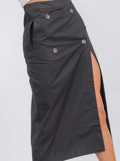 Cinderlane Side Slit Zipper Midi Skirt