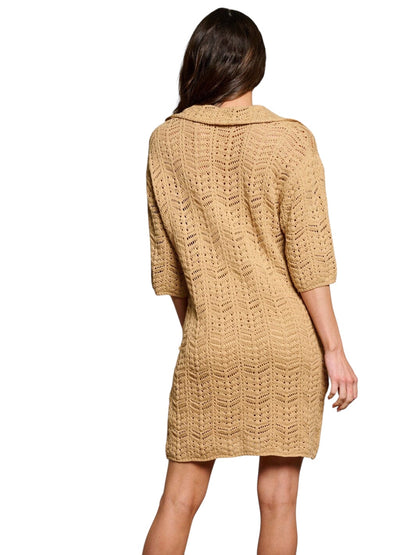 SHORT SLEEVE V-NECK KNITTED MINI DRESS