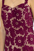 Wine-toned lace front slit midi dress