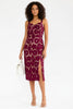 Wine Blossom lace front-slit midi dress
