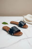 Stella Stud black gold crocodile sole slippers