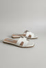 Slide sandals with modern H-cut upper