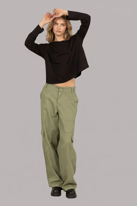 Elastic Waist Wide - Leg Cargo Pants
